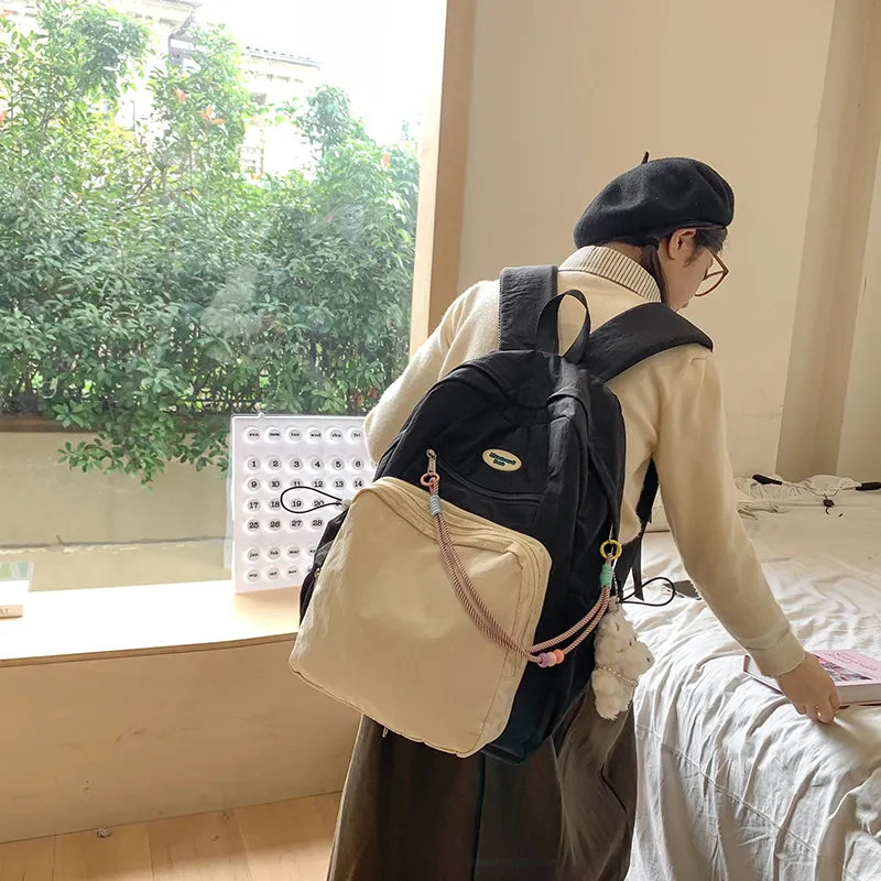LUVISTRUE Nylon Fabric Backpack Regular Unisex White Blue/Yellow Black/Gray-24