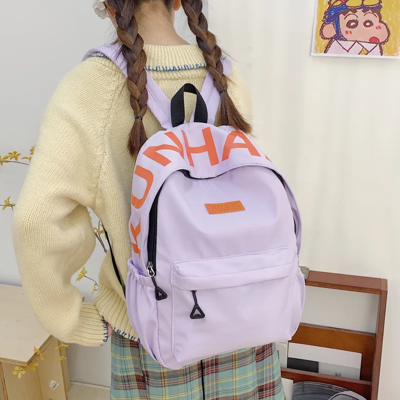 LUVISTRUE Nylon Fabric Backpack Unisex White/Black/Purple/Khaki/Pink-17