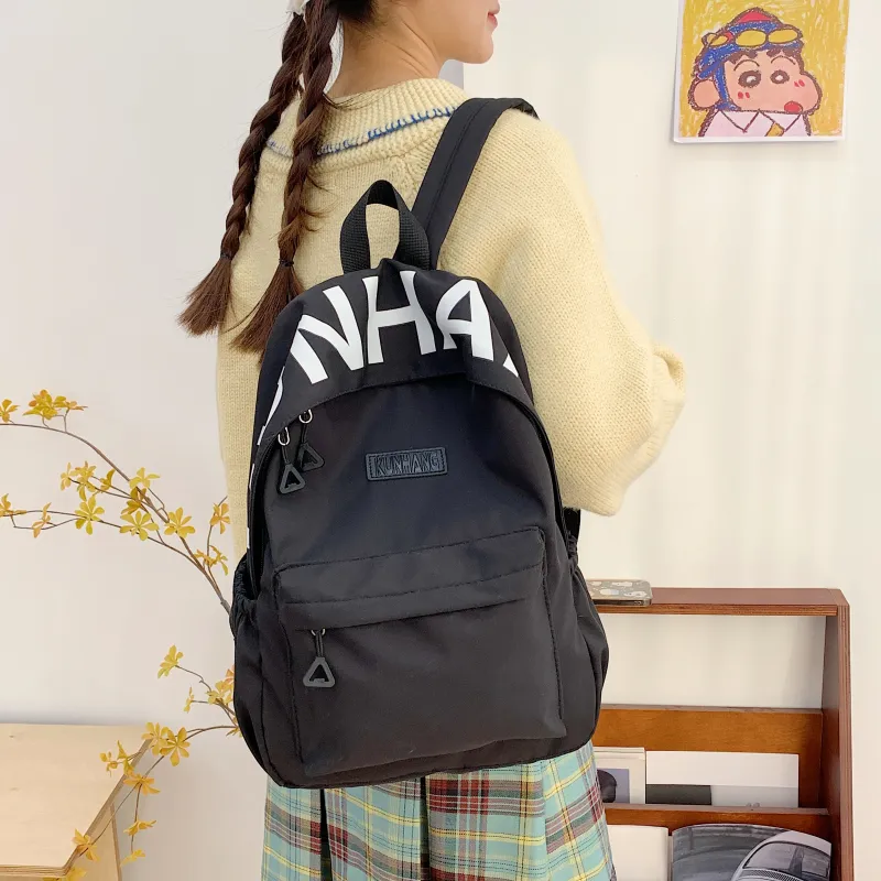 LUVISTRUE Nylon Fabric Backpack Unisex White/Black/Purple/Khaki/Pink-8