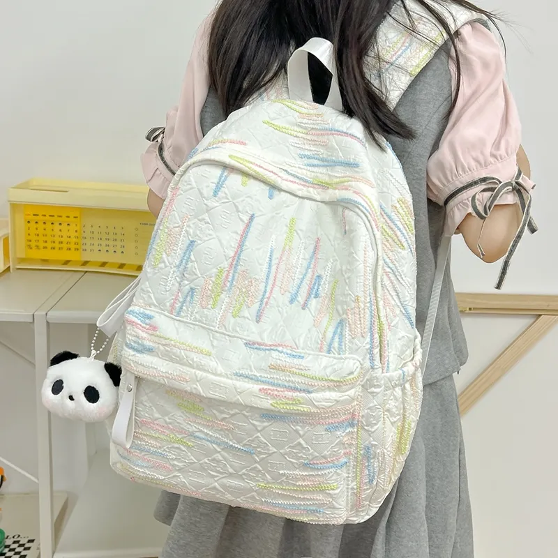 LUVISTRUE Composite Cloth Backpack Women's White/Black/Pink/Yellow-2