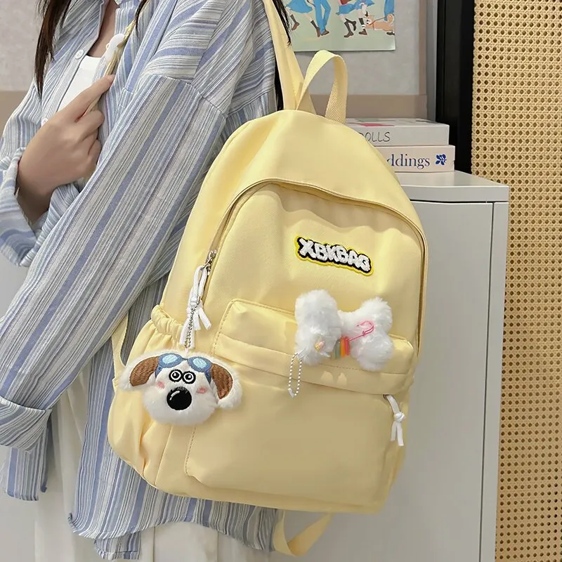 LUVISTRUE Nylon Backpack Large Size Unisex Ecru Black/Yellow/Light Green/Light Blue-11