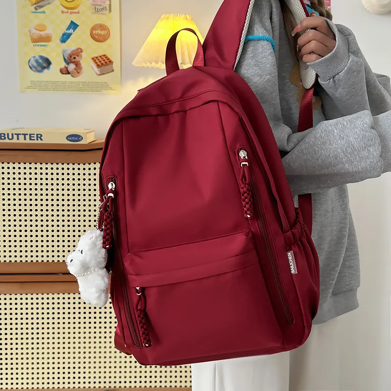 LUVISTRUE Nylon Backpack Unisex Black/Pink/Burgundy/Light Yellow-17