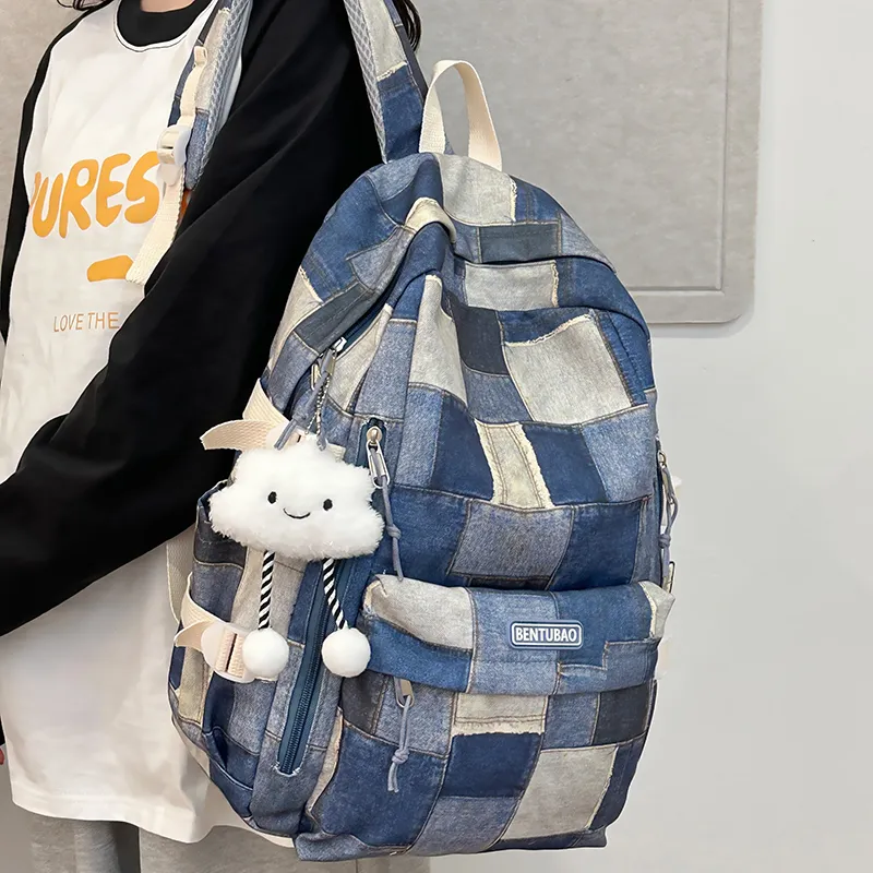 LUVISTRUE Denim Backpack Unisex Pink/Brown/Blue-16