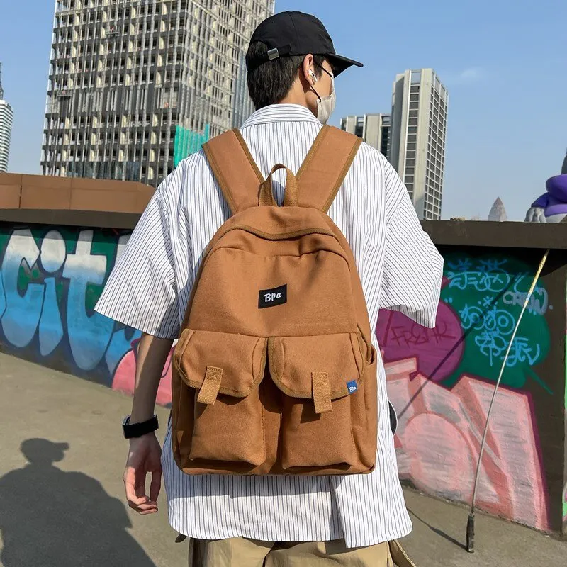 LUVISTRUE Canvas Canvas Bag Backpack Regular Unisex Black/White/Green/Brown-6
