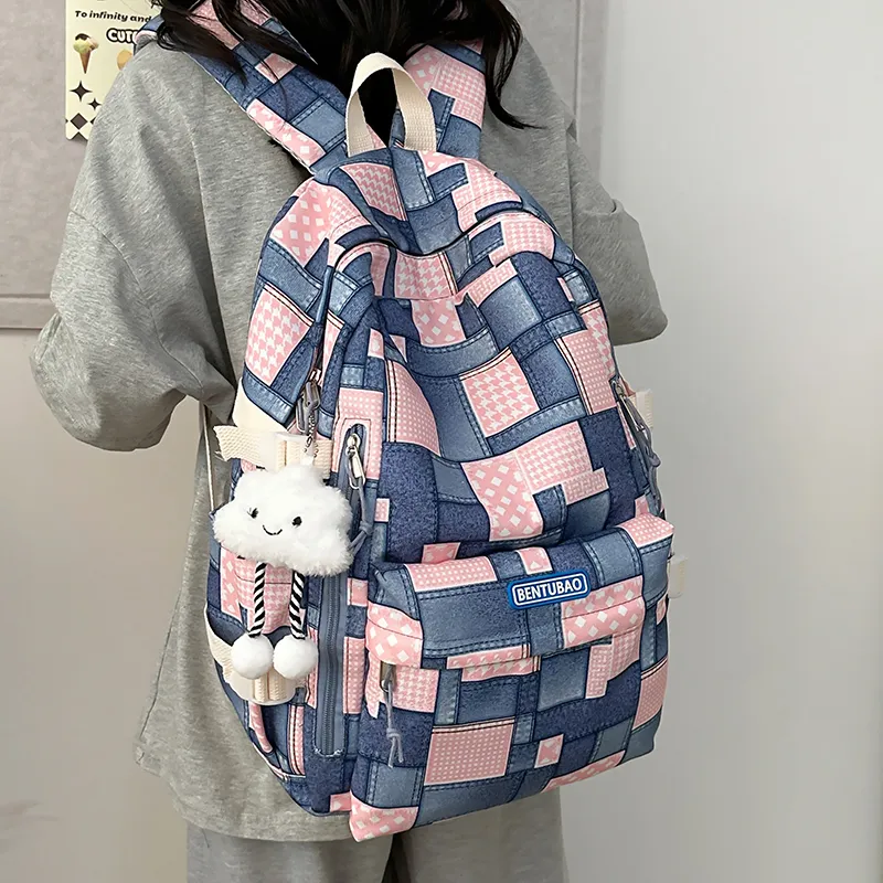 LUVISTRUE Denim Backpack Unisex Pink/Brown/Blue-2