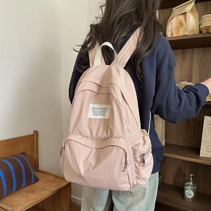 LUVISTRUE Nylon Backpack Unisex Ecru/Black/Pink/Blue-12