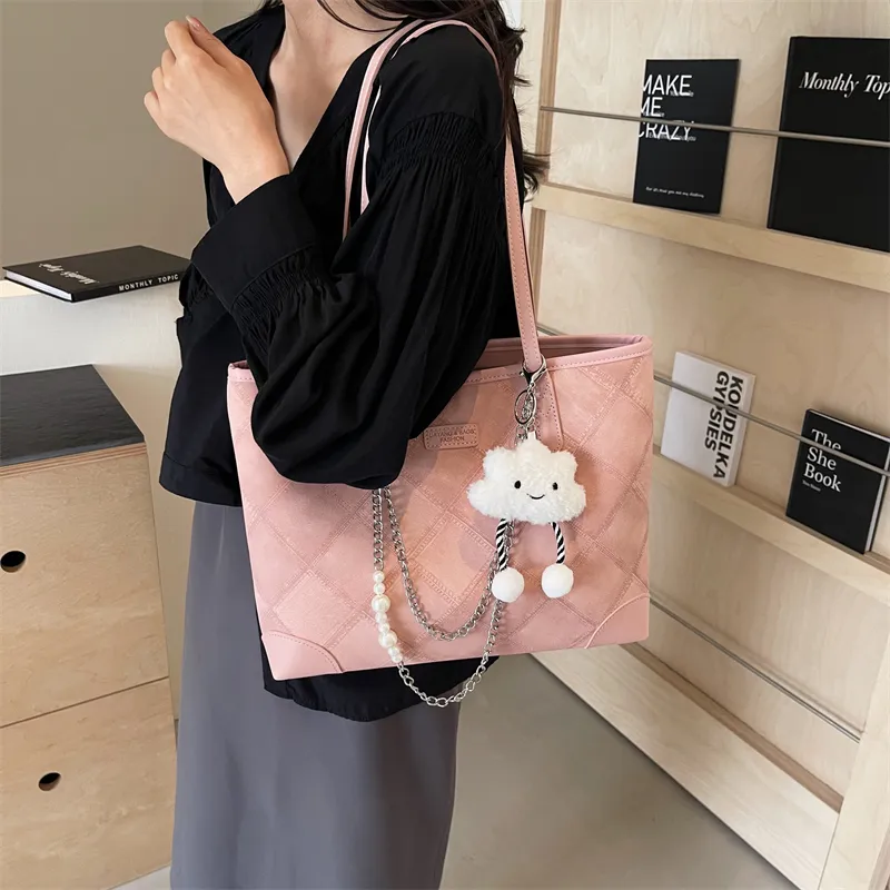 LUVISTRUE PU Handbag Shoulder Bag Tote Regular Women's Ecru Black/Blue/Pink-50