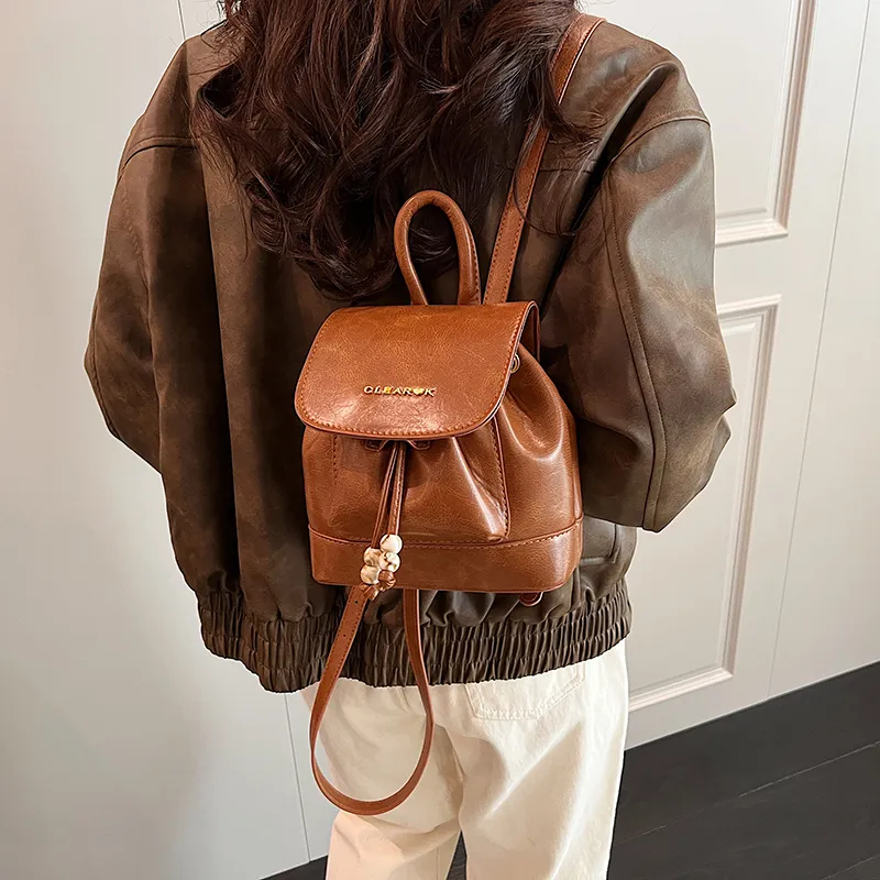 LUVISTRUE PU Small Backpack Small Size Women's Yellow Brown/Black Coffee Brown-3