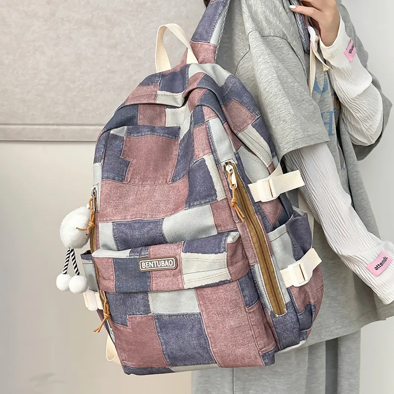 LUVISTRUE Denim Backpack Unisex Pink/Brown/Blue-10
