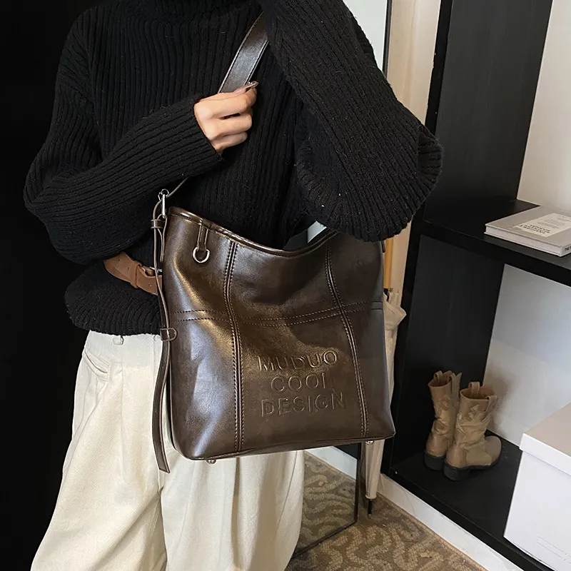 LUVISTRUE Pu Shoulder Bag Tote Crossbody Bag Medium Size Women's Coffee/White Red/Black-5