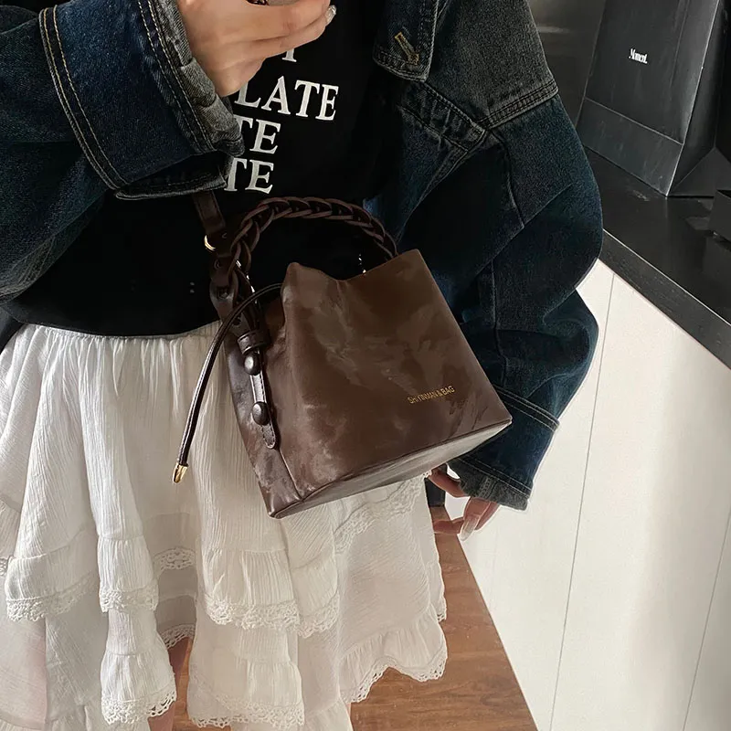 LUVISTRUE PU Bucket Bags Shoulder Bag Crossbody Bag Handbag Medium Size Women's White/Pink/Black/Coffee-23
