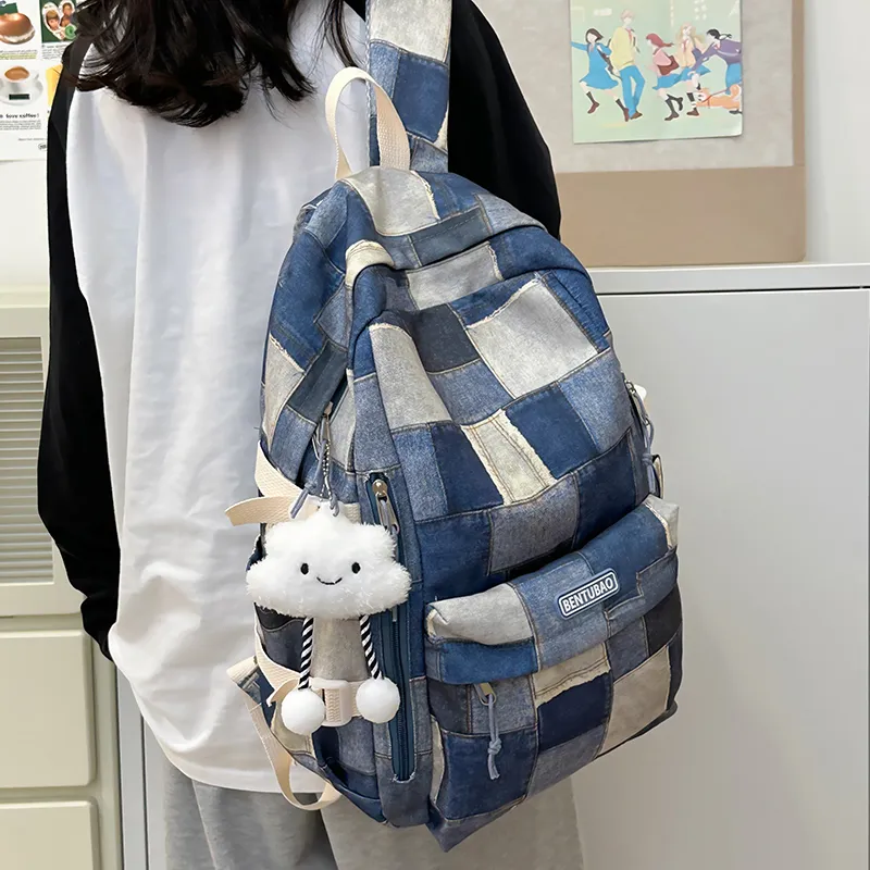 LUVISTRUE Denim Backpack Unisex Pink/Brown/Blue-14