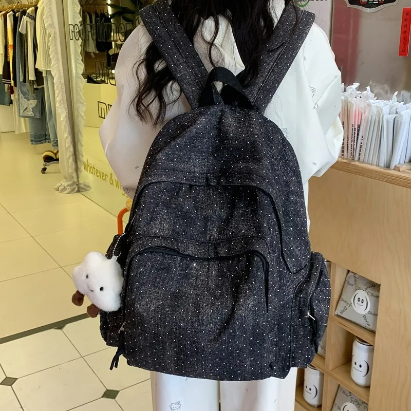 LUVISTRUE Denim Backpacks Regular Women's Blue/Dark Blue/Black-14