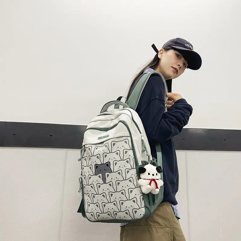 LUVISTRUE Nylon Backpack Regular Unisex Black/Light Green/Blue/Yellow/Dark Green-20
