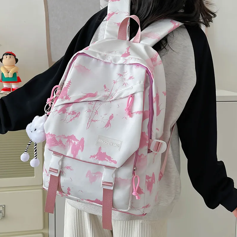 LUVISTRUE Nylon Backpack Unisex Gray/Red Green Pink-23