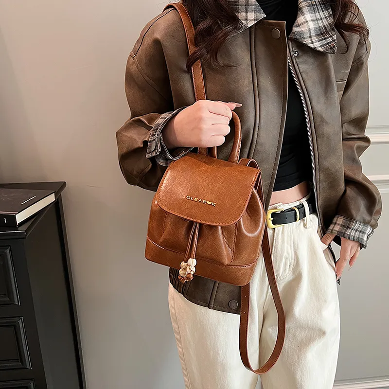 LUVISTRUE PU Small Backpack Small Size Women's Yellow Brown/Black Coffee Brown-2