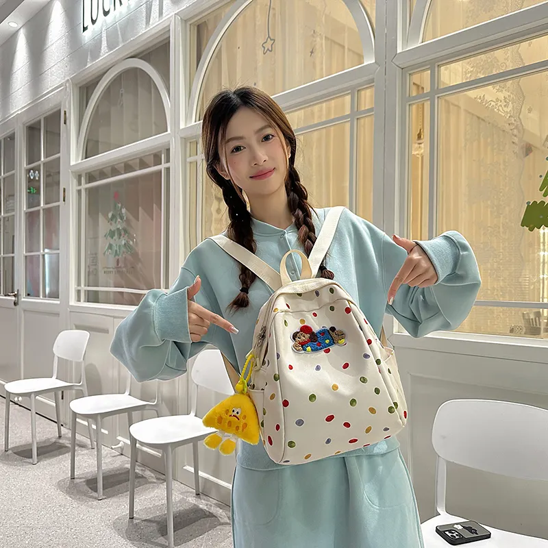 LUVISTRUE Nylon Backpack Regular Women's White/Yellow/Blue-1