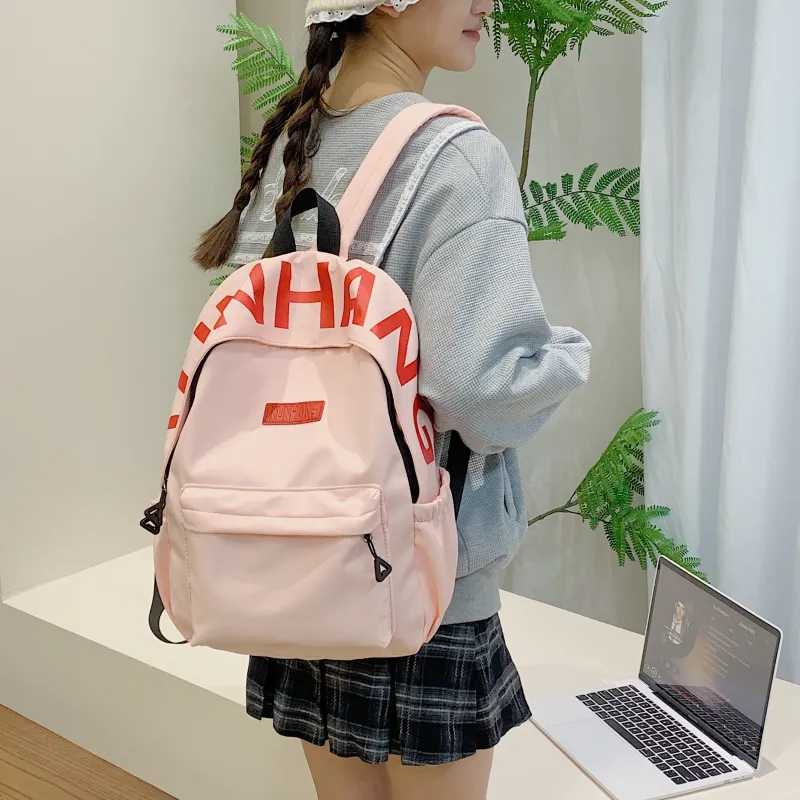 LUVISTRUE Nylon Fabric Backpack Unisex White/Black/Purple/Khaki/Pink-29