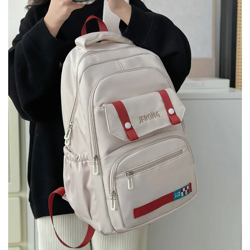 LUVISTRUE Nylon Fabric Backpack And Laptop Bag Regular Unisex Ecru/Black/Red/Khaki-4