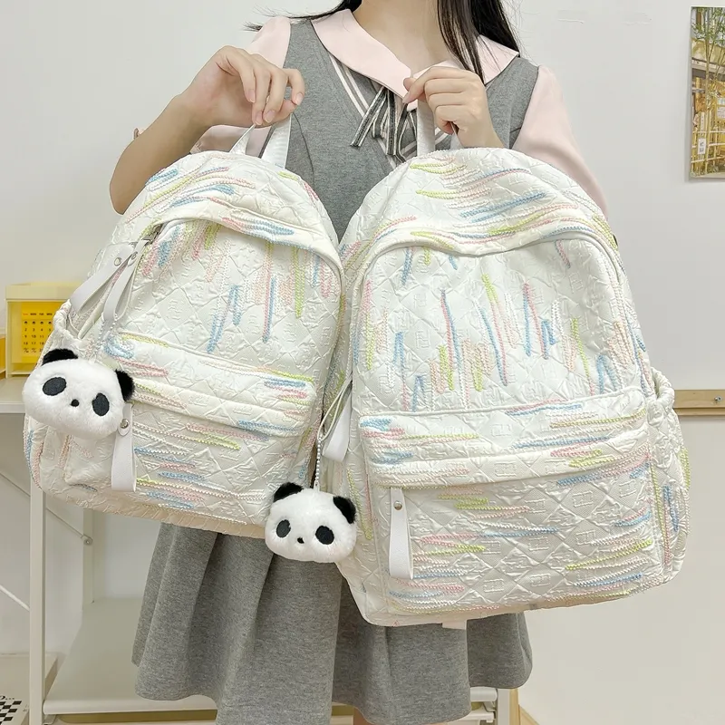 LUVISTRUE Composite Cloth Backpack Women's White/Black/Pink/Yellow-5