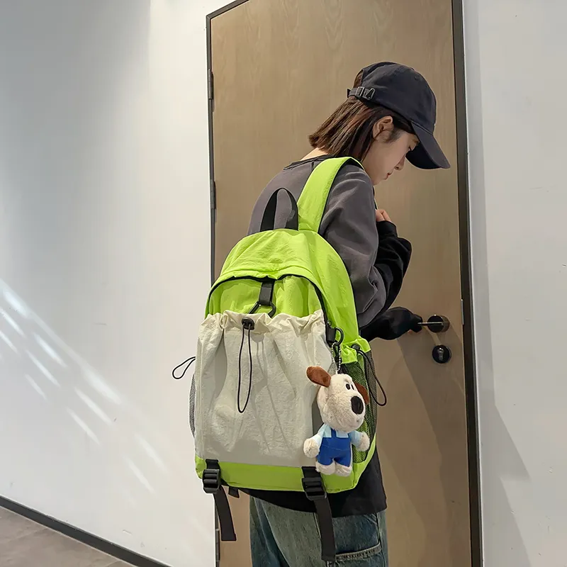 LUVISTRUE Nylon Backpack Regular Unisex Neon Green/Red/Brown/Red/Light Gray/Black-2