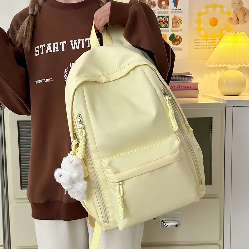 LUVISTRUE Nylon Backpack Unisex Black/Pink/Burgundy/Light Yellow-23