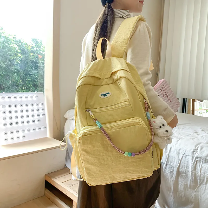 LUVISTRUE Nylon Fabric Backpack Regular Unisex White Blue/Yellow Black/Gray-16