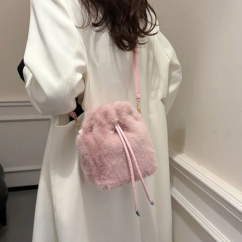 LUVISTRUE Fuzzy Fabric Shoulder Bag Crossbody Bag Women's Dark Khaki/Light Khaki/White/Pink-22