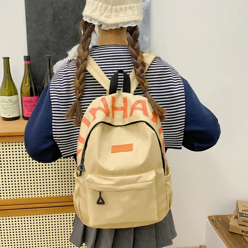 LUVISTRUE Nylon Fabric Backpack Unisex White/Black/Purple/Khaki/Pink-26