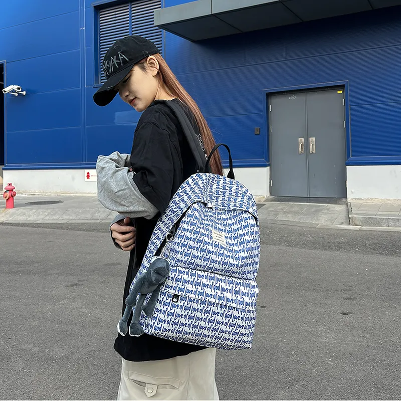 LUVISTRUE Composite Cloth Laptop Backpack Regular Unisex Black/Ecru/Blue-15