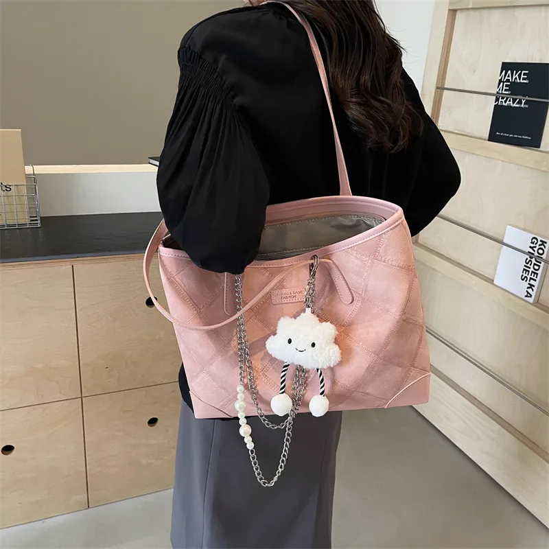 LUVISTRUE PU Handbag Shoulder Bag Tote Regular Women's Ecru Black/Blue/Pink-26