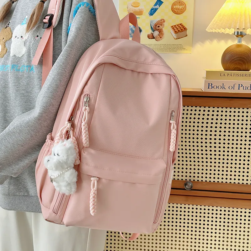 LUVISTRUE Nylon Backpack Unisex Black/Pink/Burgundy/Light Yellow-9