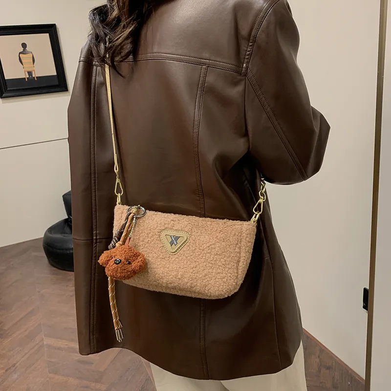 LUVISTRUE Faux Lambswool Shoulder Bags Cell Phone Pouch Crossbody Bags Women's White/Khaki/Brown-20