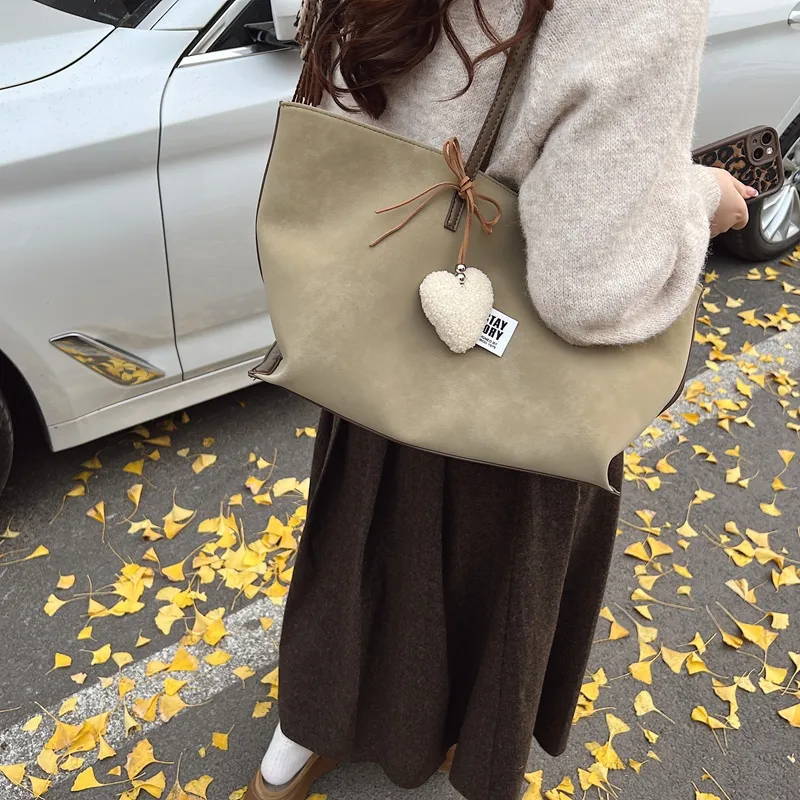 LUVISTRUE Faux Suede Shoulder Bag Tote Regular Women's Black/Coffee/Green/Yellow Brown-14