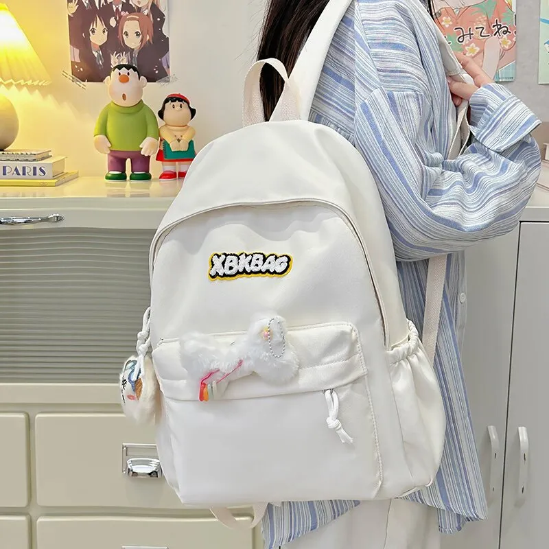 LUVISTRUE Nylon Backpack Large Size Unisex Ecru Black/Yellow/Light Green/Light Blue-1