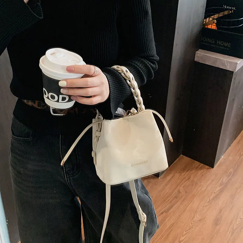 LUVISTRUE PU Bucket Bags Shoulder Bag Crossbody Bag Handbag Medium Size Women's White/Pink/Black/Coffee-4