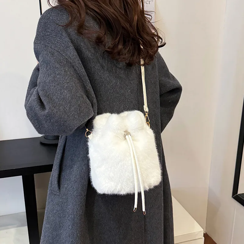 LUVISTRUE Fuzzy Fabric Shoulder Bag Crossbody Bag Women's Dark Khaki/Light Khaki/White/Pink-15