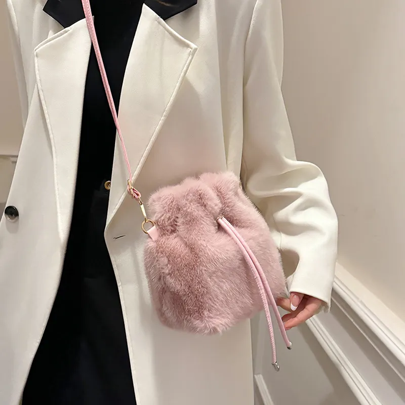 LUVISTRUE Fuzzy Fabric Shoulder Bag Crossbody Bag Women's Dark Khaki/Light Khaki/White/Pink-24