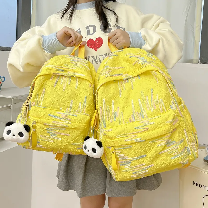 LUVISTRUE Composite Cloth Backpack Women's White/Black/Pink/Yellow-23