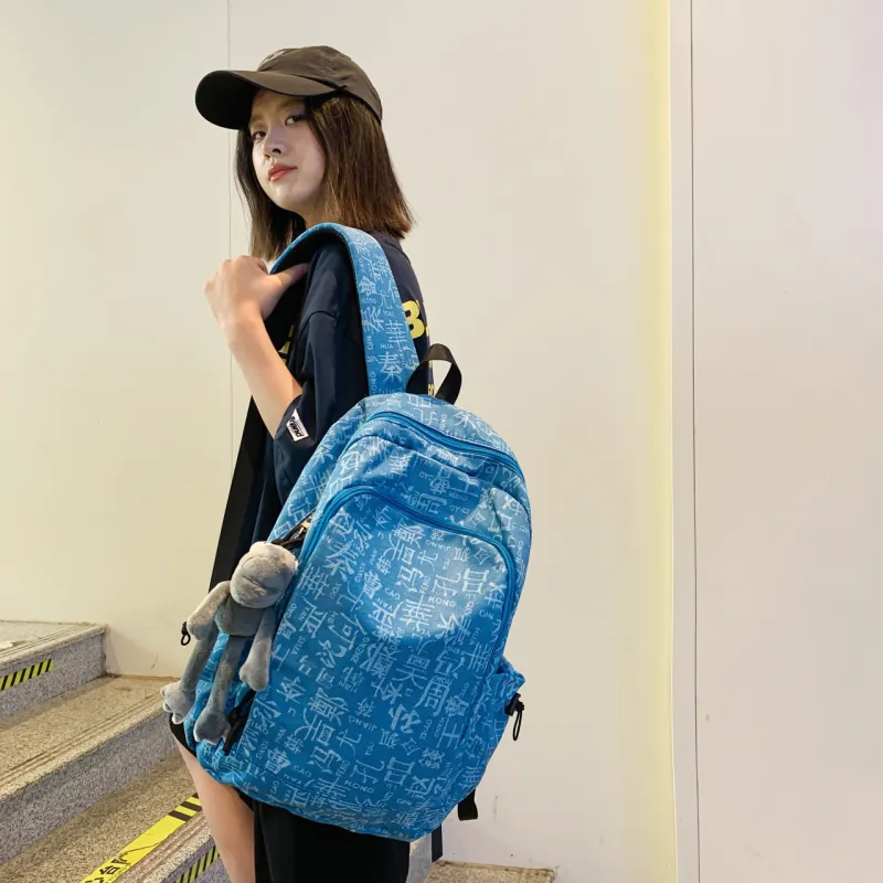 LUVISTRUE Nylon Backpack Laptop Backpack Regular Unisex Light Blue/Dark Blue/Black-7
