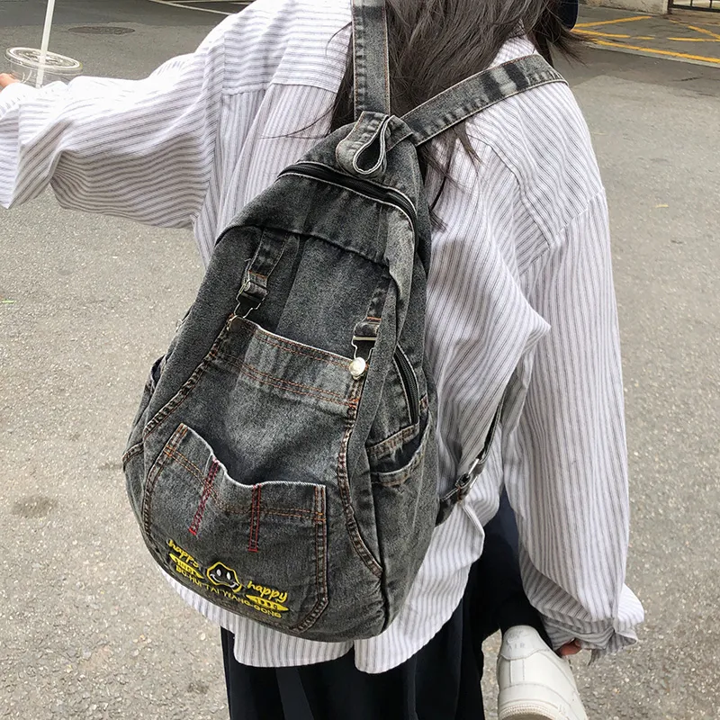 LUVISTRUE Denim Backpack Unisex Black/Blue-15