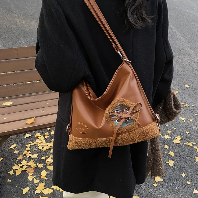 LUVISTRUE PU Student Tote Crossbody Bag Backpack Women's Brown/Pink/Black-3