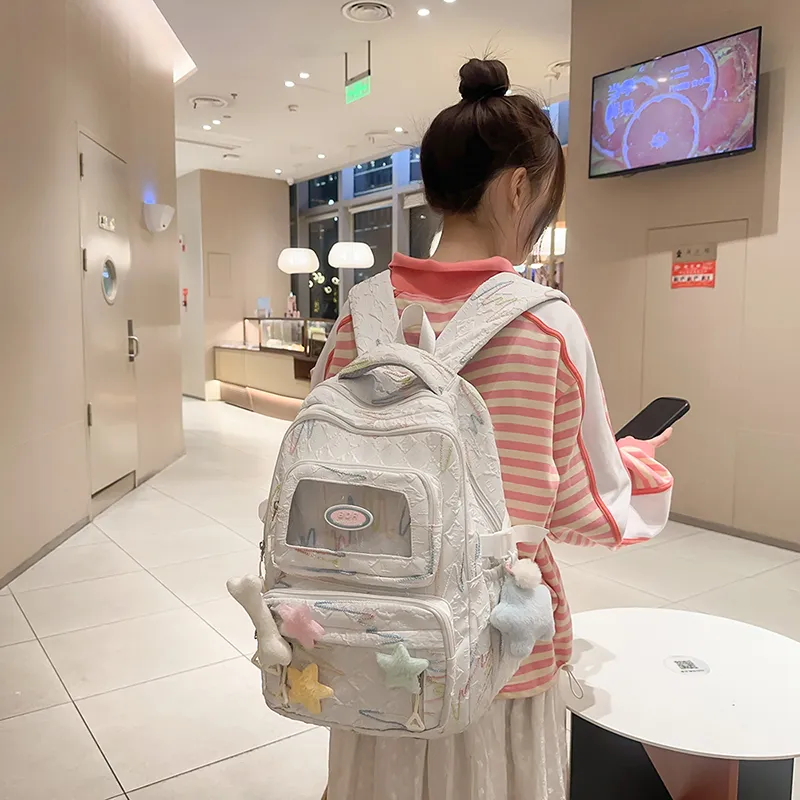 LUVISTRUE Nylon Backpacks Regular Women's White/Pink/Black-6