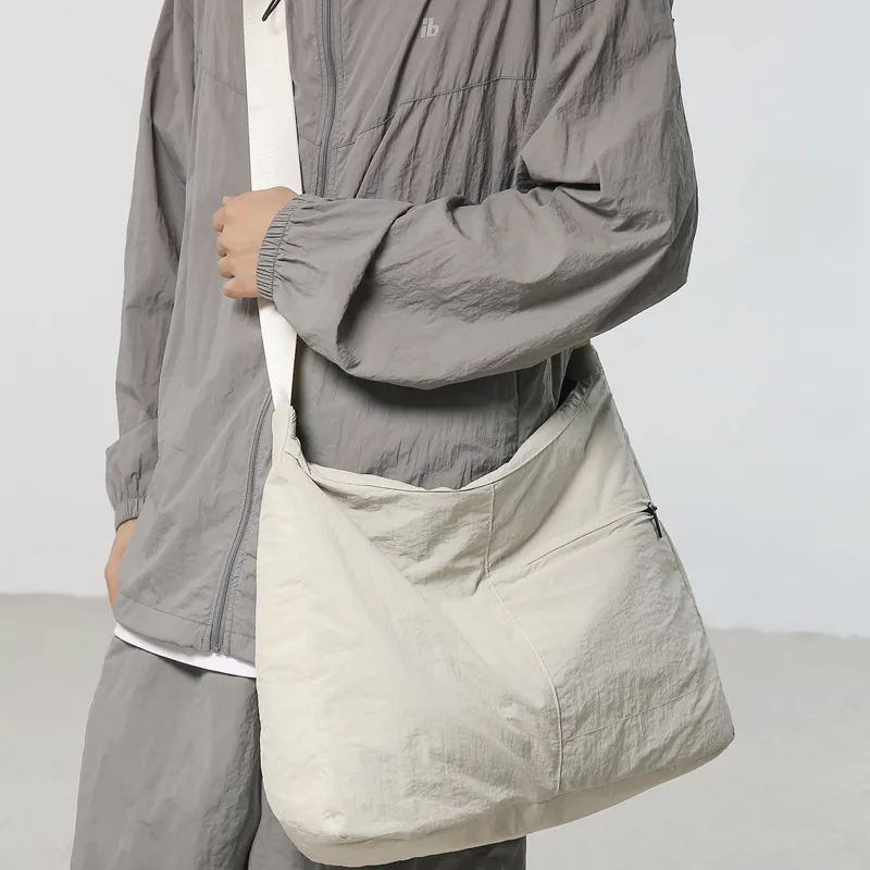 LUVISTRUE Nylon Cycling Hobo Bag, Messenger Bag, Shoulder Bag, Crossbody Bag Men's Black/Gray/Ecru-10