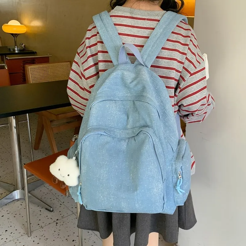LUVISTRUE Denim Backpacks Regular Women's Blue/Dark Blue/Black-3