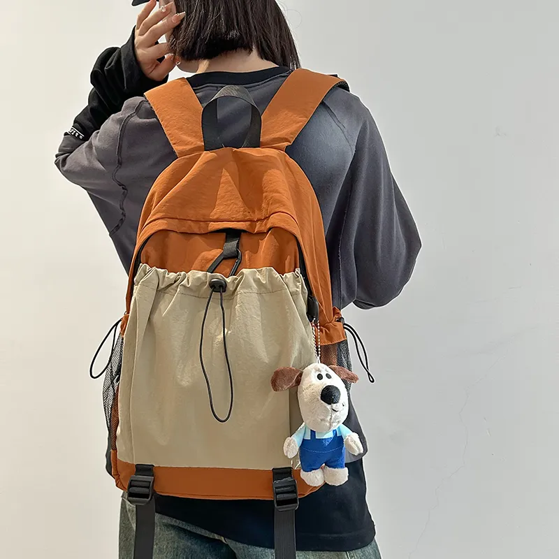 LUVISTRUE Nylon Backpack Regular Unisex Neon Green/Red/Brown/Red/Light Gray/Black-18