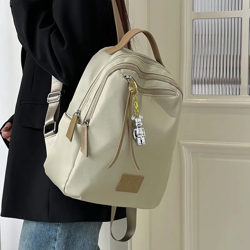 LUVISTRUE Nylon Backpacks Regular Unisex Ecru/Black Gray/Khaki-21