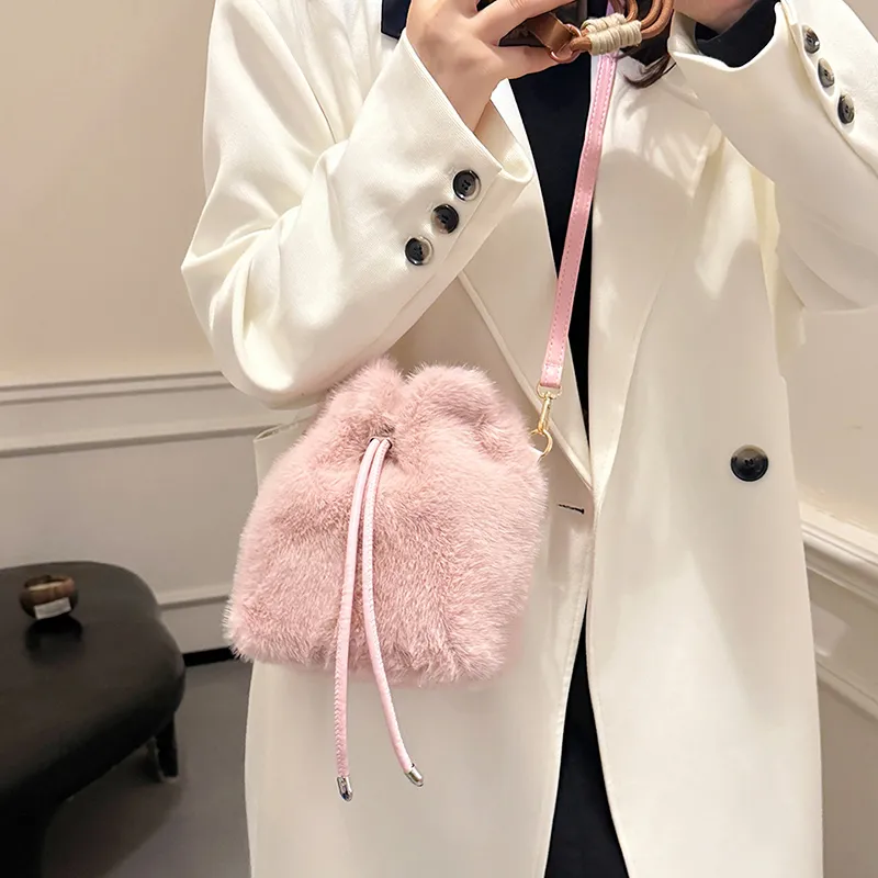 LUVISTRUE Fuzzy Fabric Shoulder Bag Crossbody Bag Women's Dark Khaki/Light Khaki/White/Pink-23