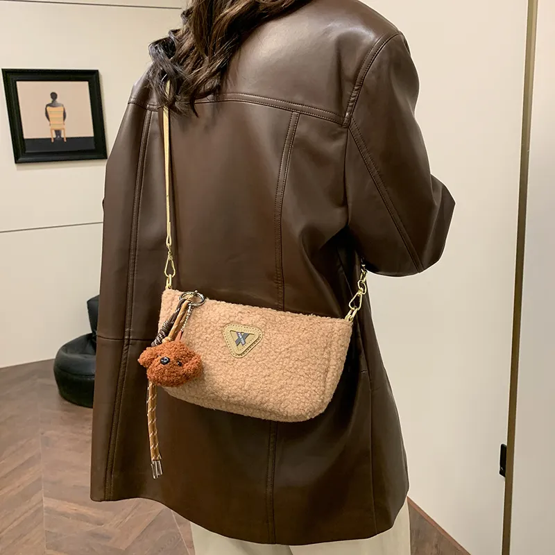 LUVISTRUE Faux Lambswool Shoulder Bags Cell Phone Pouch Crossbody Bags Women's White/Khaki/Brown-19