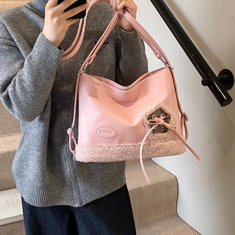 LUVISTRUE PU Student Tote Crossbody Bag Backpack Women's Brown/Pink/Black-8